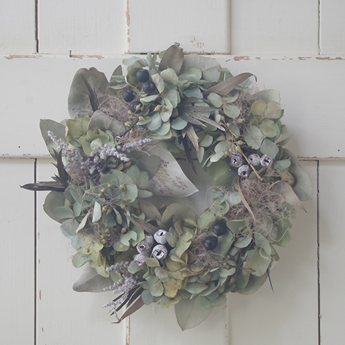 ユーカリエキゾチカとスモークツリーのあじさいリース*ドライフラワー