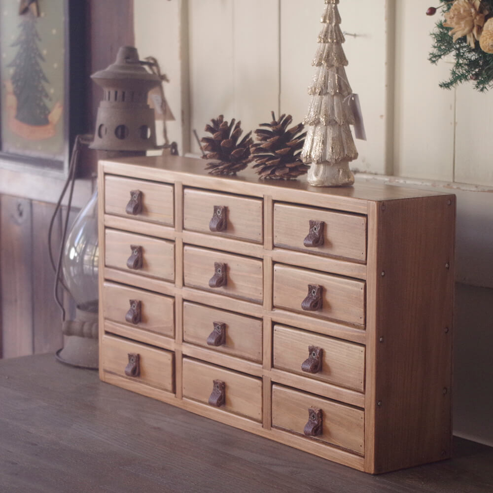 3列4段アンティーク風木製小引出し｜アンティーク風収納木箱｜通販