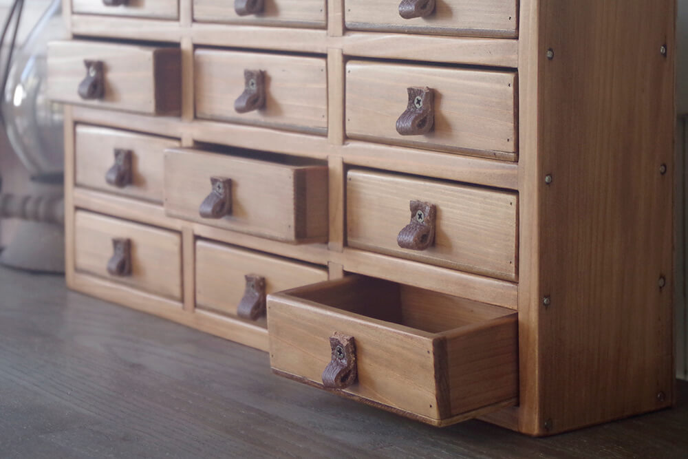 3列4段アンティーク風木製小引出し｜アンティーク風収納木箱｜通販