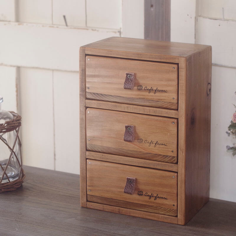 木製3段ミニ小引き出し｜アンティークスタイルの手作り木箱｜通販 商品詳細