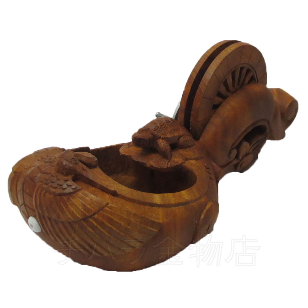 極上手彫り 坪辰 墨壺彫刻 鶴亀 8寸5分 255mm 廻手付き 銘木墨坪 特