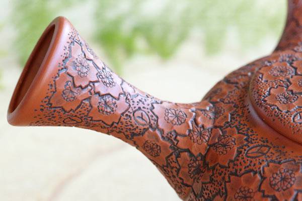 常滑焼 二代目間野舜園 桜紋総彫急須 満容量 290ml 日本茶急須