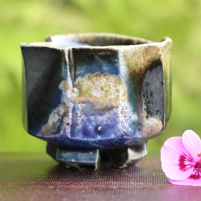 備前焼窯変蒼ぐいのみ 備前焼 薪窯焼成 共箱