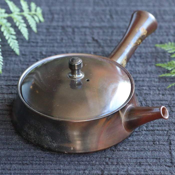 名匠吉川雪堂 窯変朱泥平形急須 常滑焼煎茶器 満容量230ml 作家もの