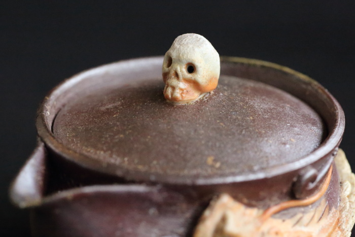 大森輝彦 ガイコツ龍宝瓶 手びねり備前焼煎茶器 登窯焼成焼〆急須 満