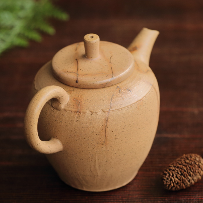 伊藤成二 高台型大地色藻掛け茶壷 満容量190ml 作家もの常滑焼後手急須