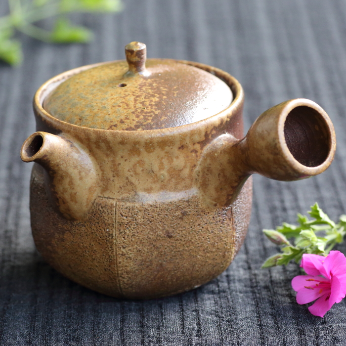 山本広巳 万古焼 面タタキ千点紋焼〆急須 満容量300ml 穴窯焼成作家