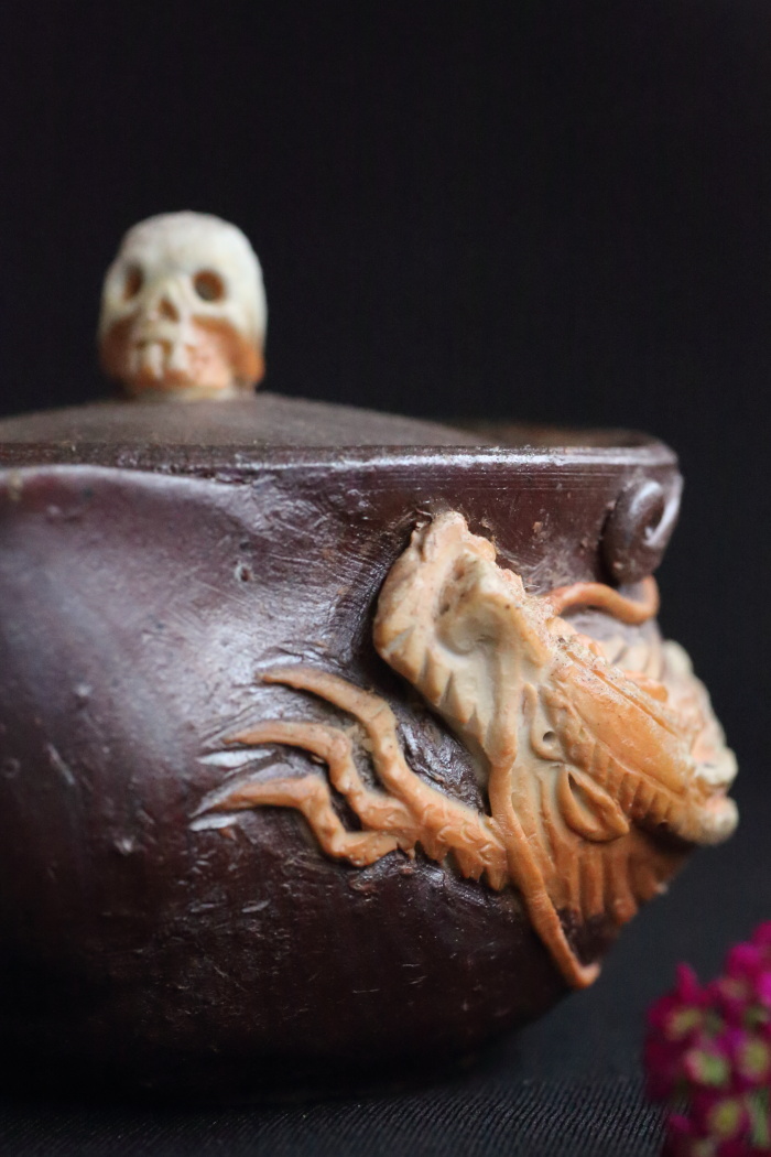 大森輝彦 ガイコツ龍宝瓶 手びねり備前焼煎茶器 登窯焼成焼〆急須 満