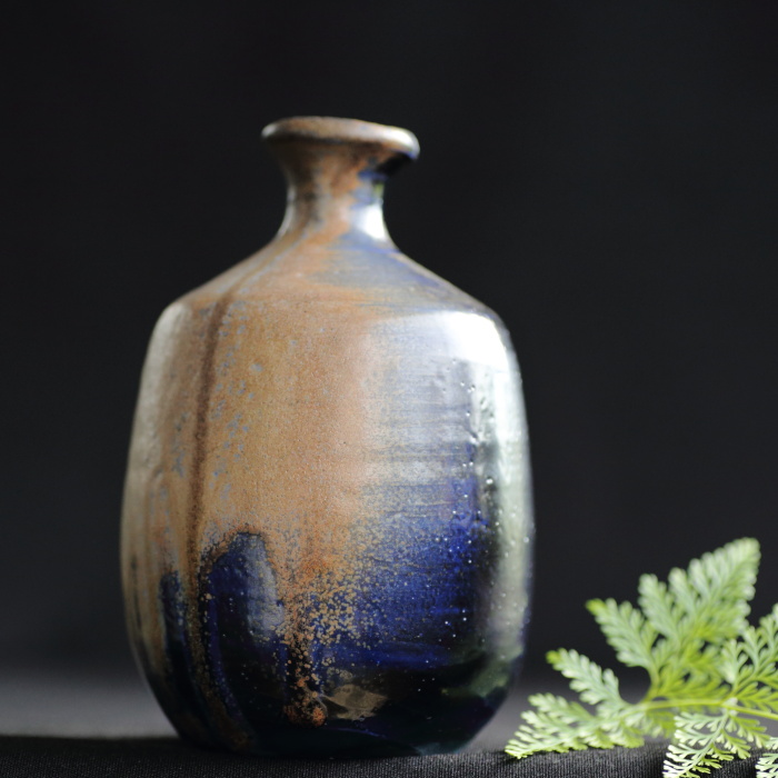 松井興之 藍彩備前徳利 登窯焼成酒器 酒注ぎ 作家もの備前焼 桐箱