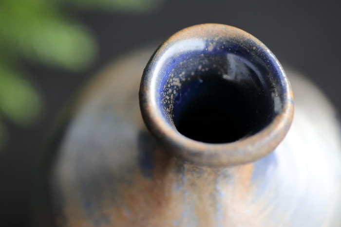 松井興之 藍彩備前徳利 登窯焼成酒器 酒注ぎ 作家もの備前焼 桐箱