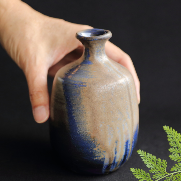 松井興之 藍彩備前徳利 登窯焼成酒器 酒注ぎ 作家もの備前焼 桐箱