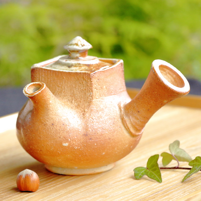 小島憲二 伊賀四方蓋灰被急須 作家もの伊賀焼ティーポット 無釉薬穴窯