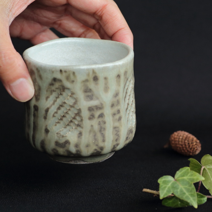 河原健雄 灰釉湯呑 満容量250ml 作家もの益子焼茶器 汲み出し 日本茶