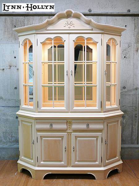 LYNN・HOLLYN】リン・ホーリン 飾り棚 ガラスキャビネット アイボリー