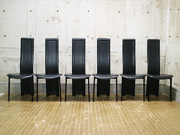 IDC大塚家具】黒革 ハイバックチェア/ダイニングチェア 椅子 出張買取