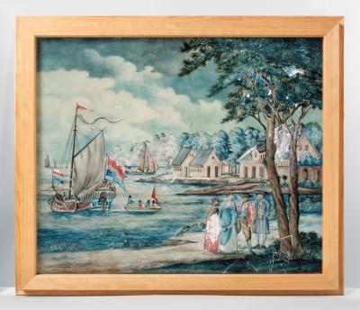 ガラス絵 泰西風景図・長崎港図 付 旧木造額縁 - 山口市の歴史文化資源