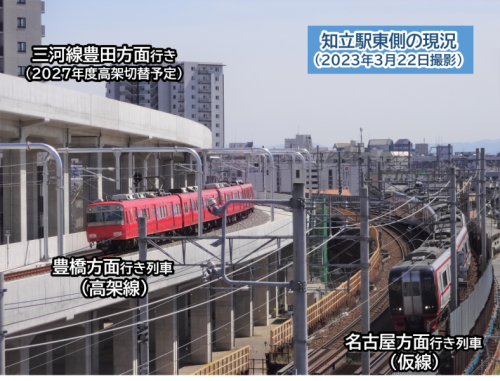 知立駅付近の名古屋本線上り線（豊橋方面行き）が高架に切り替わりまし