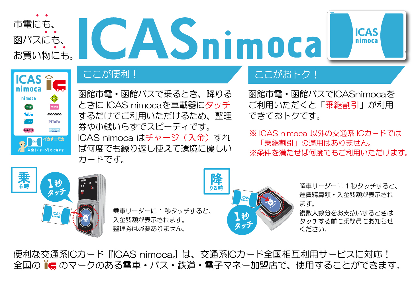 便利でおトクな交通系ICカード｢ICAS nimoca｣(イカすニモカ) | 函館市