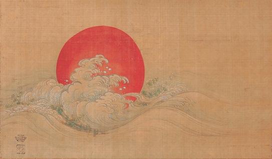 絹本著色 旭日に波図 狩野興也筆 - 教育委員会 - 水戸市ホームページ