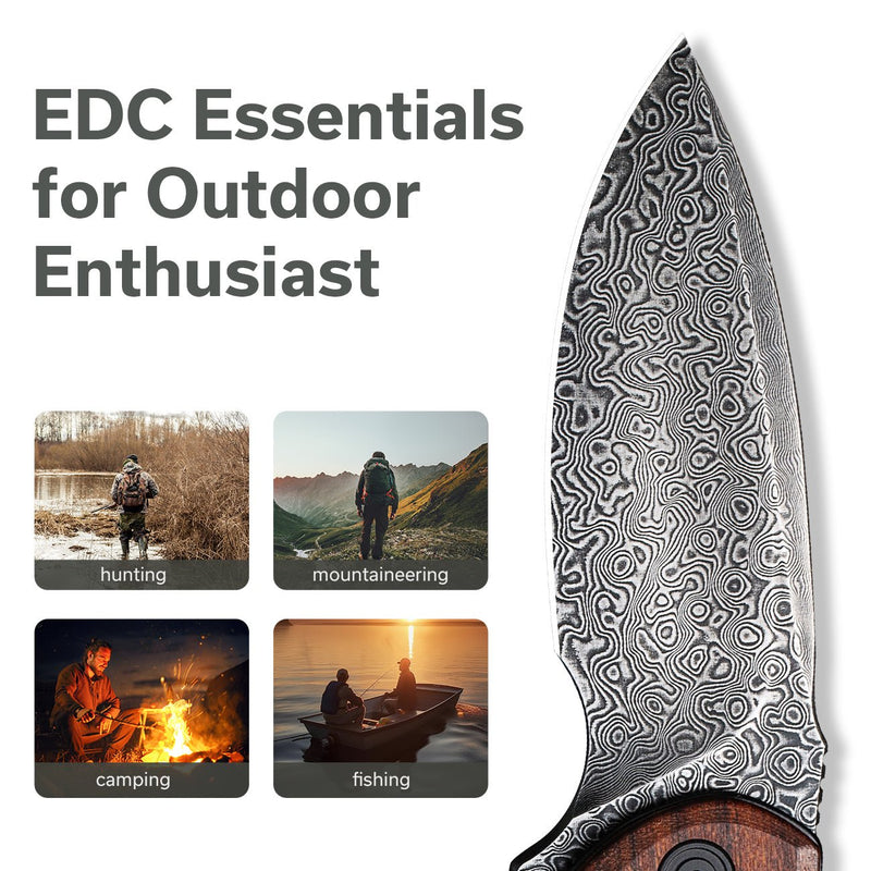 CIVIVI Mini Praxis Flipper Knife Wood Handle Damascus Blade