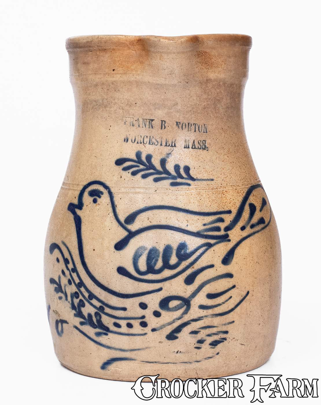 Fine FRANK B. NORTON / WORCESTER, MASS. Stoneware Pitcher w/ Dove