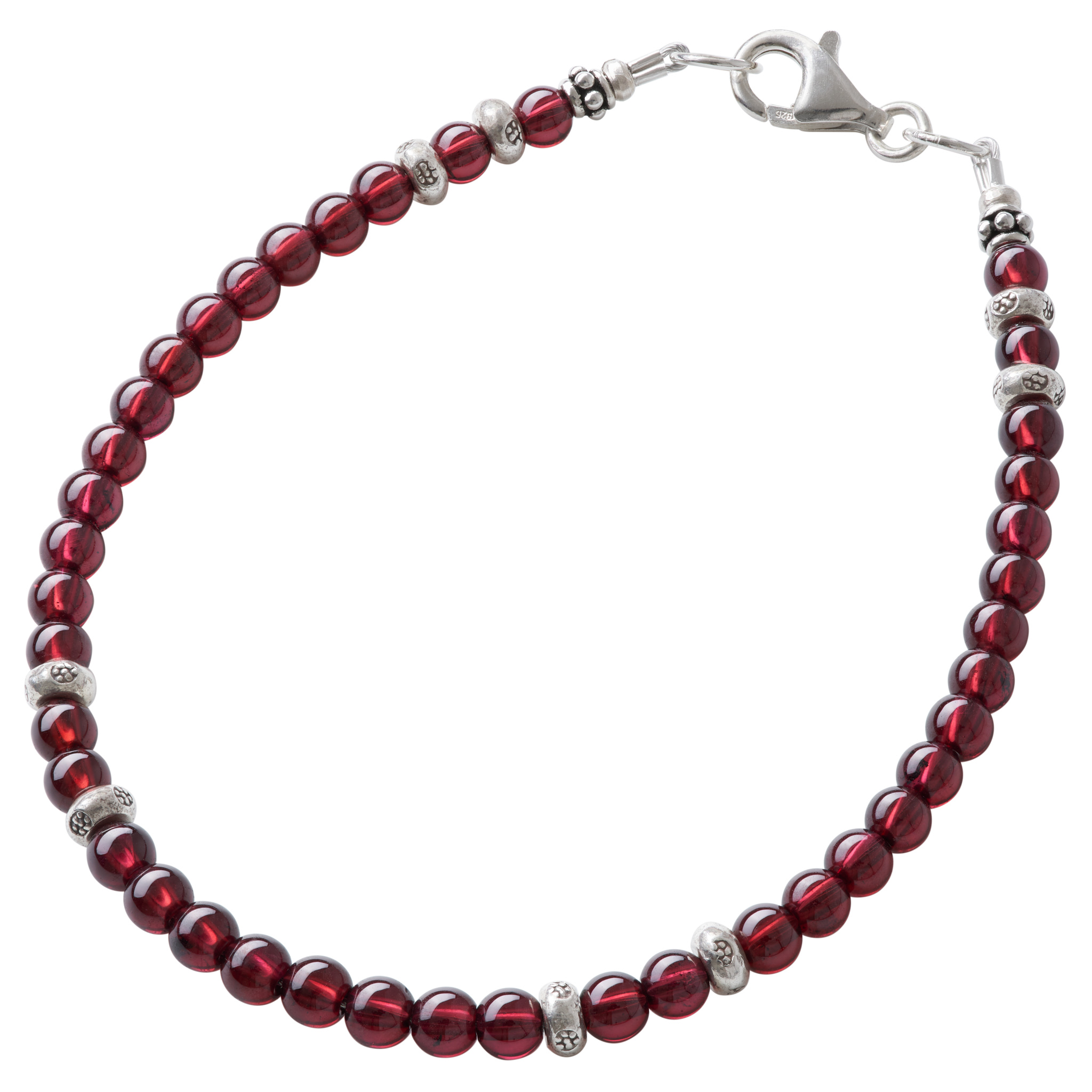 カレン族シルバー 深紅の輝き ガーネット ビーズ ブレスレット