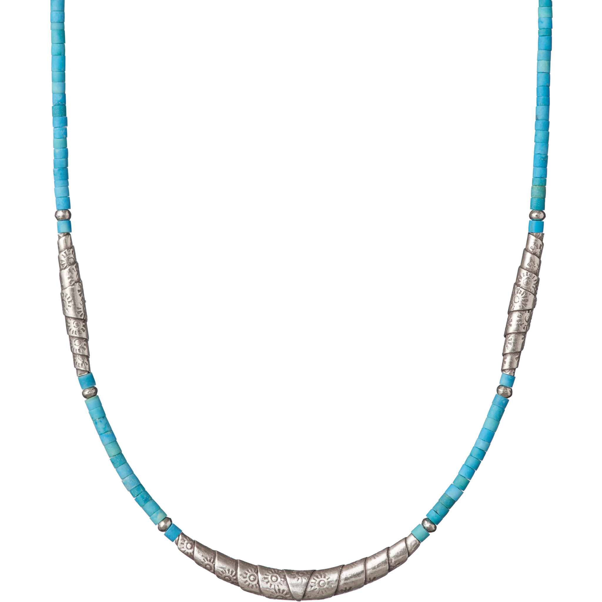カレン族シルバー 天然無染色 ターコイズ ビーズ ネックレス 三日月形