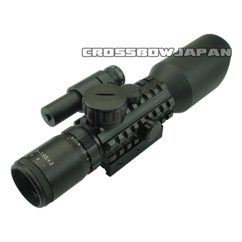クロスボウ用スコープ 3-10×42 レーザー付き 10&20mmマウント対応