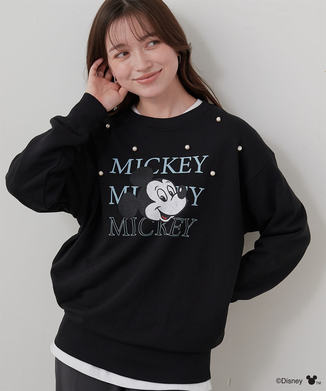 Disney/ディズニー】Mickey Mouse/ミッキーマウスパール付き裏毛