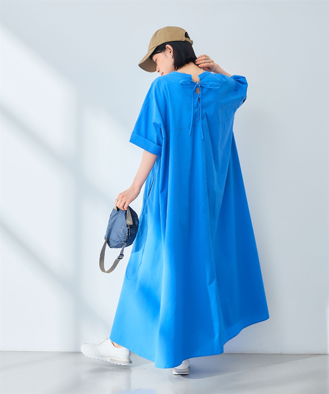 シワになりにくい》エブ楽 ブロードバックデザインワンピース CROSS