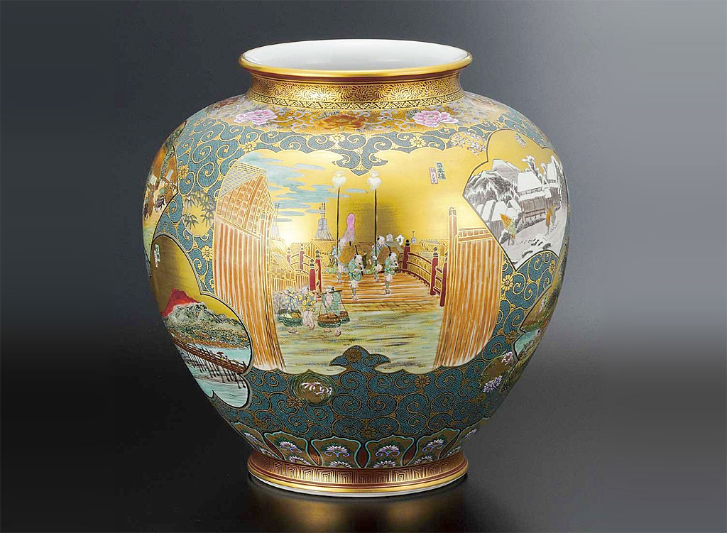 九谷焼 15号花瓶 本金東海道 西田掬翠 - CRAFTS DESIGN