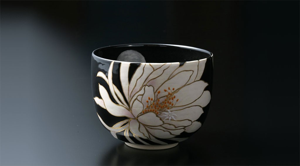 京焼・清水焼 抹茶碗 月下美人 京友禅 - CRAFTS DESIGN