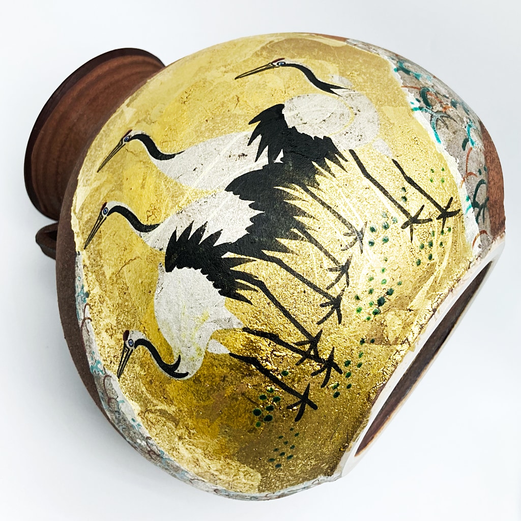 九谷焼 竹隆窯 北村隆 色絵金彩鶴 花生 壺 - CRAFTS DESIGN