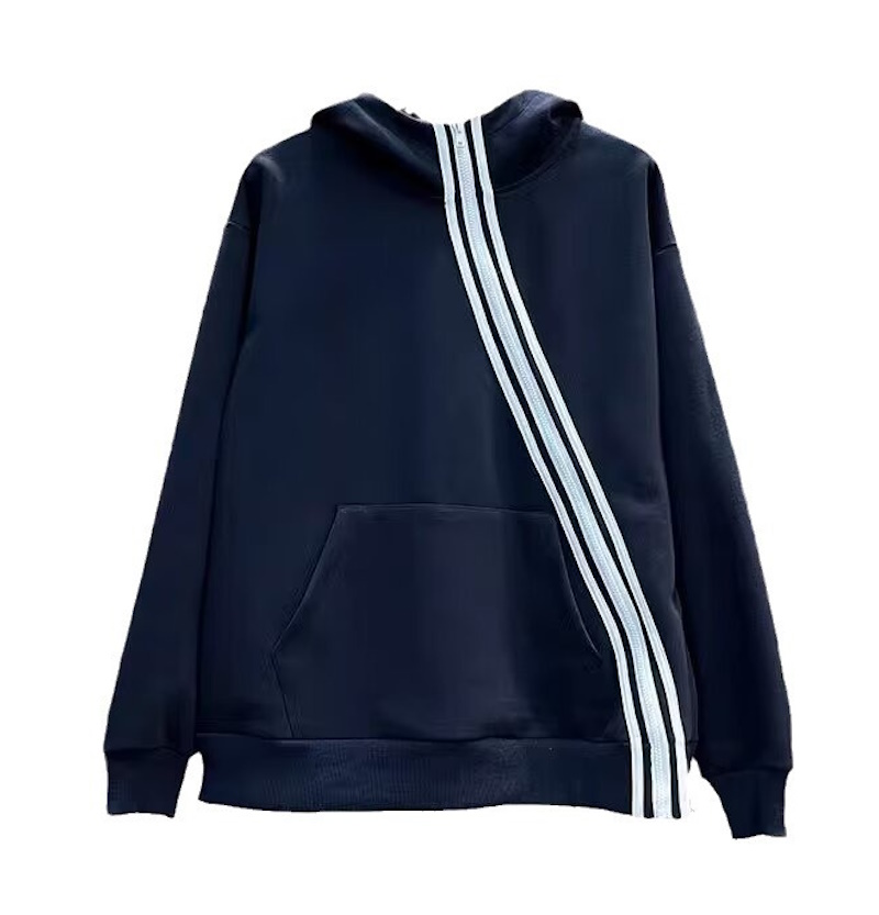 Unisex Three Stripe Diagonal Zipper Hoodie Jacket, 男女兼用 斜め