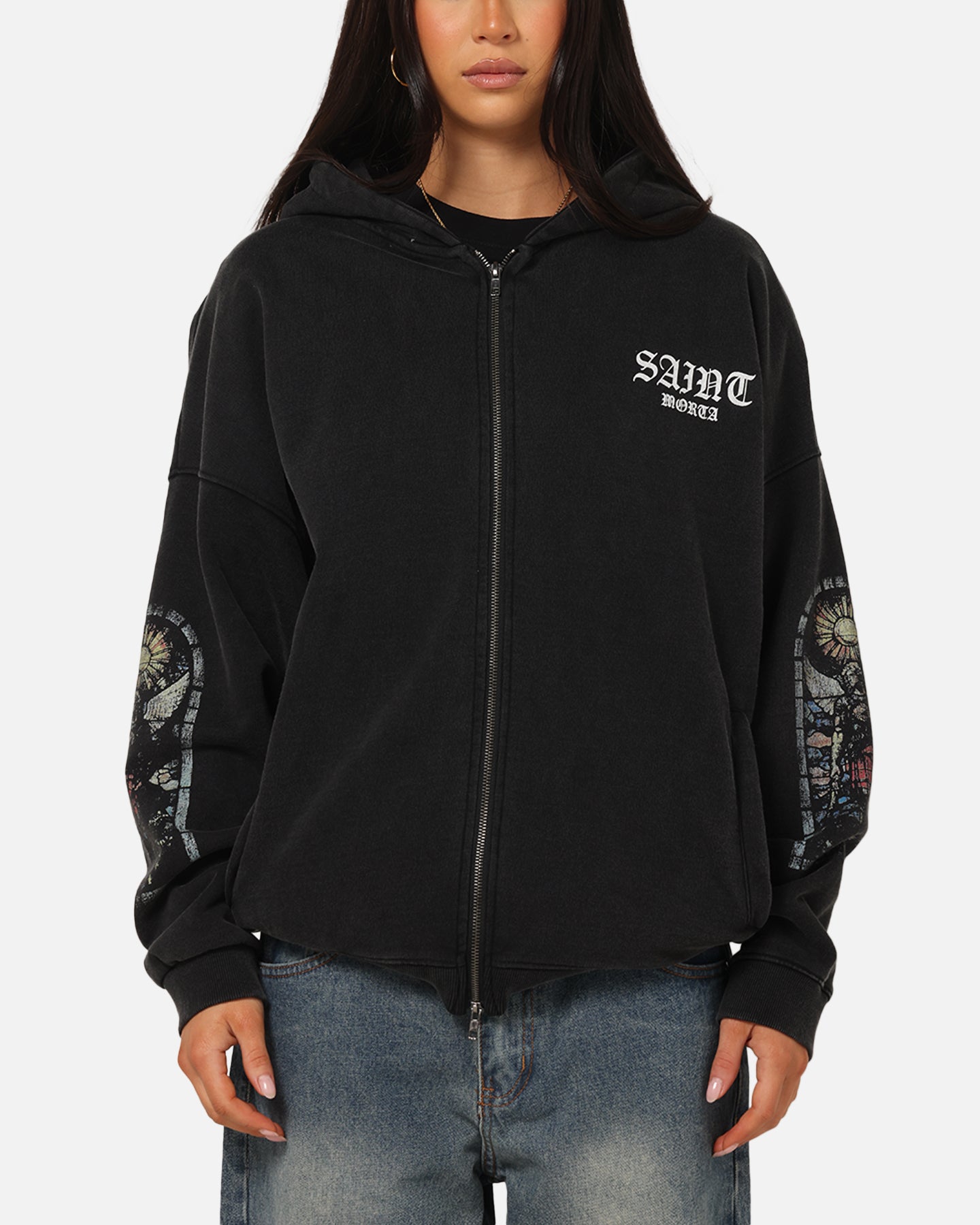 Saint Morta Kingdomcome Boxy Zip Hoodie Black | Culture Kings US