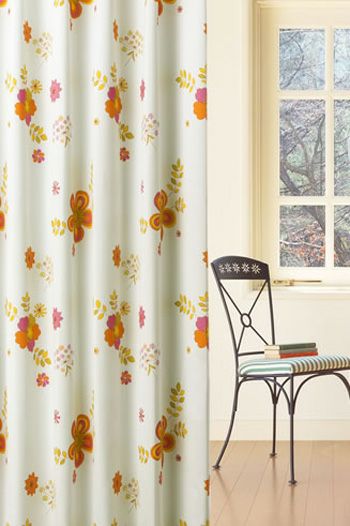 13237|オレンジ＆イエロー＆ピンク＆花模様の北欧柄遮光カーテン