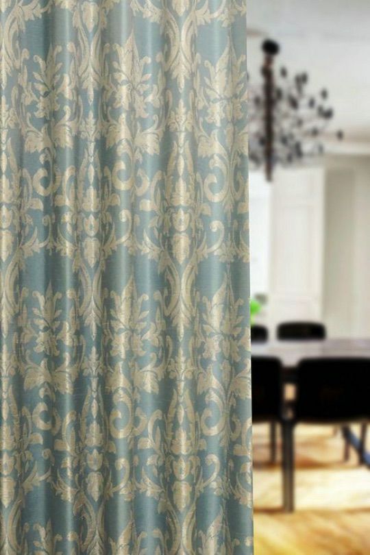 14034|ライトブルー＆ダマスク柄のジャカード織カーテン - 首都圏最大