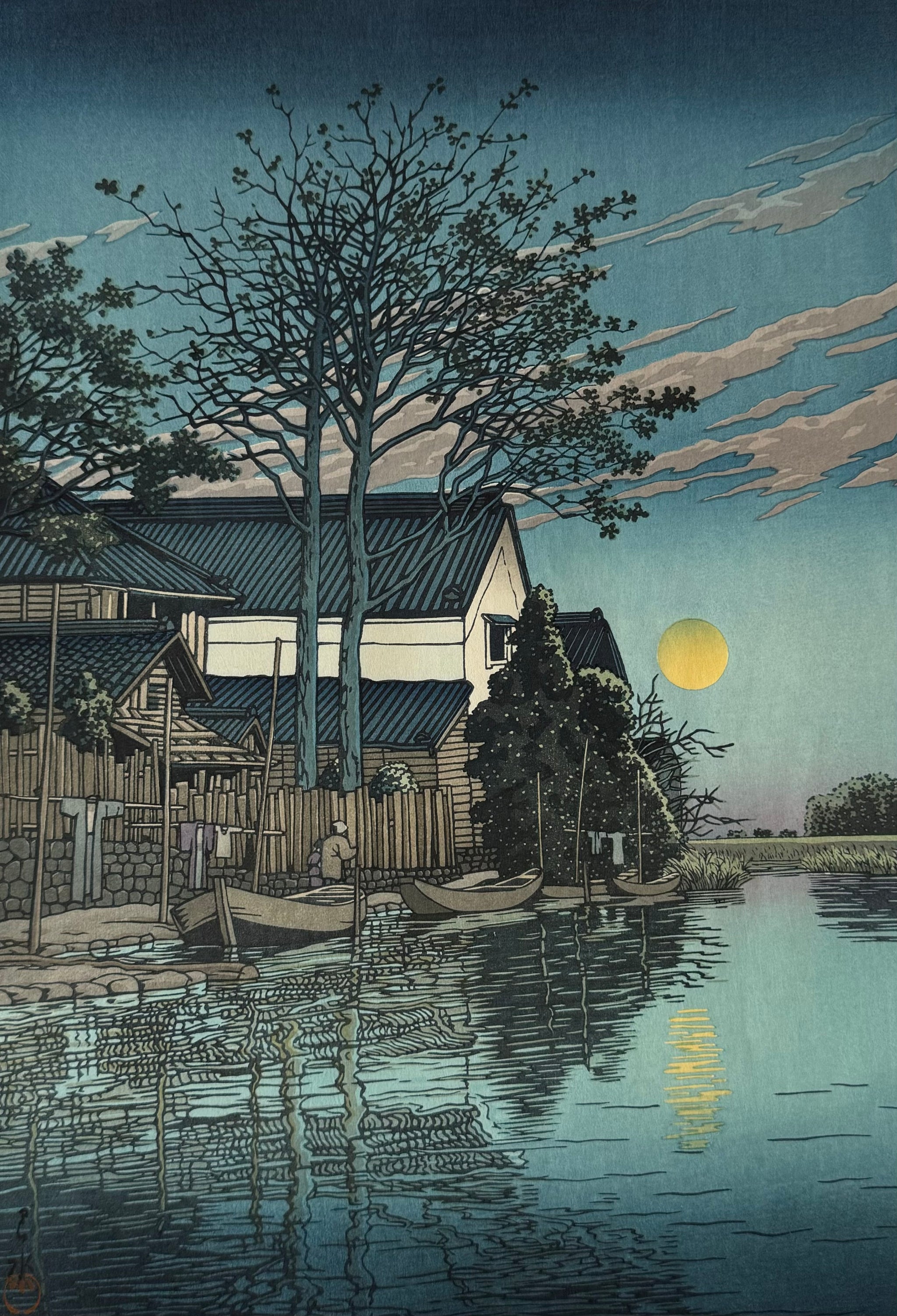 真作保証】川瀬巴水 潮来の夕 木版画 新版画 Kawase Hasui Japanese