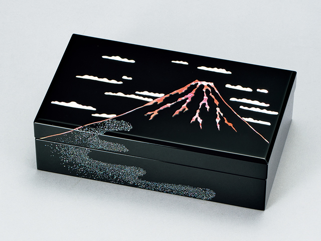 天野漆器株式会社 | 長角小箱（大）赤富士（貝入）黒