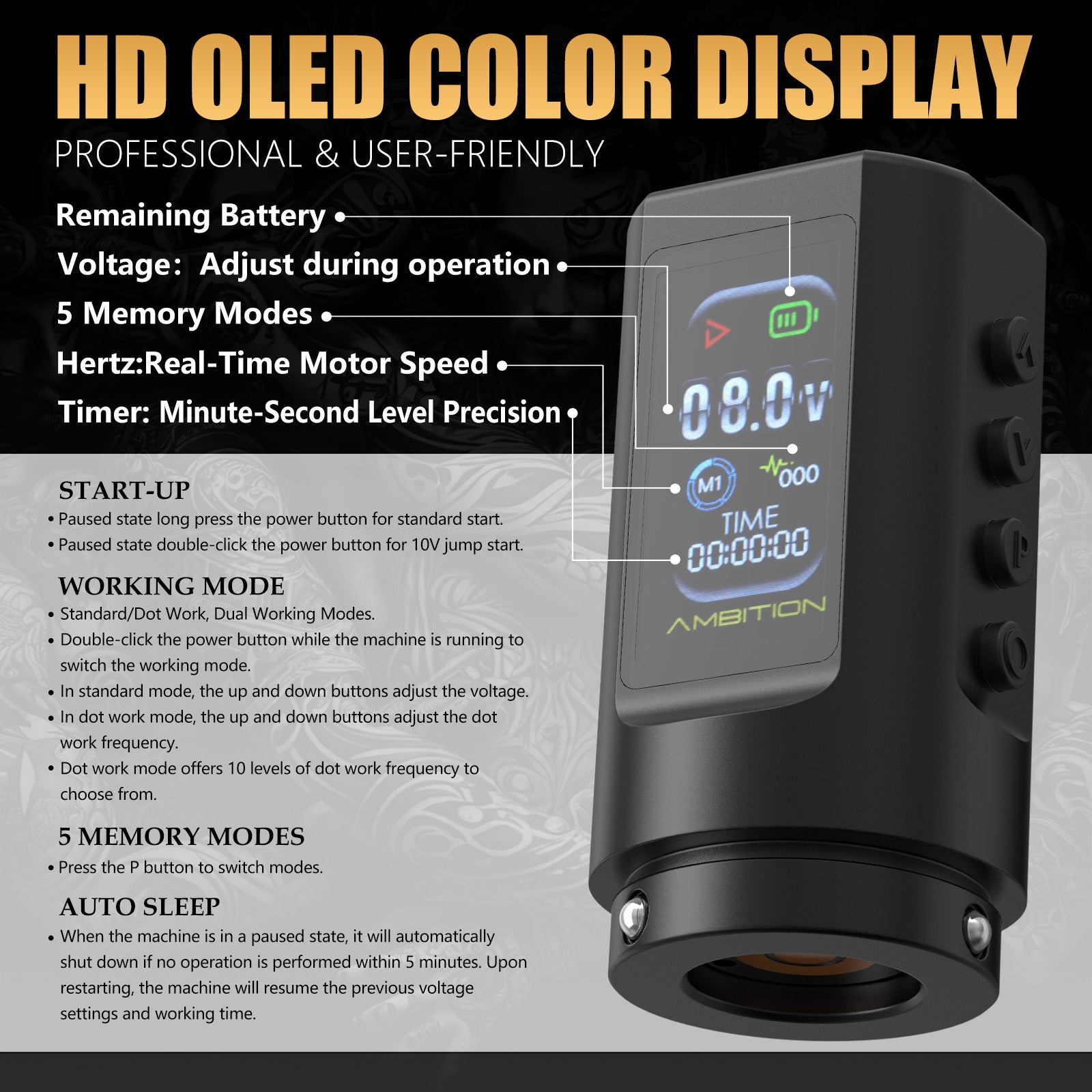 Ambition C2 Wireless Tattoo Machine Pen 7 Adjustable Stroke