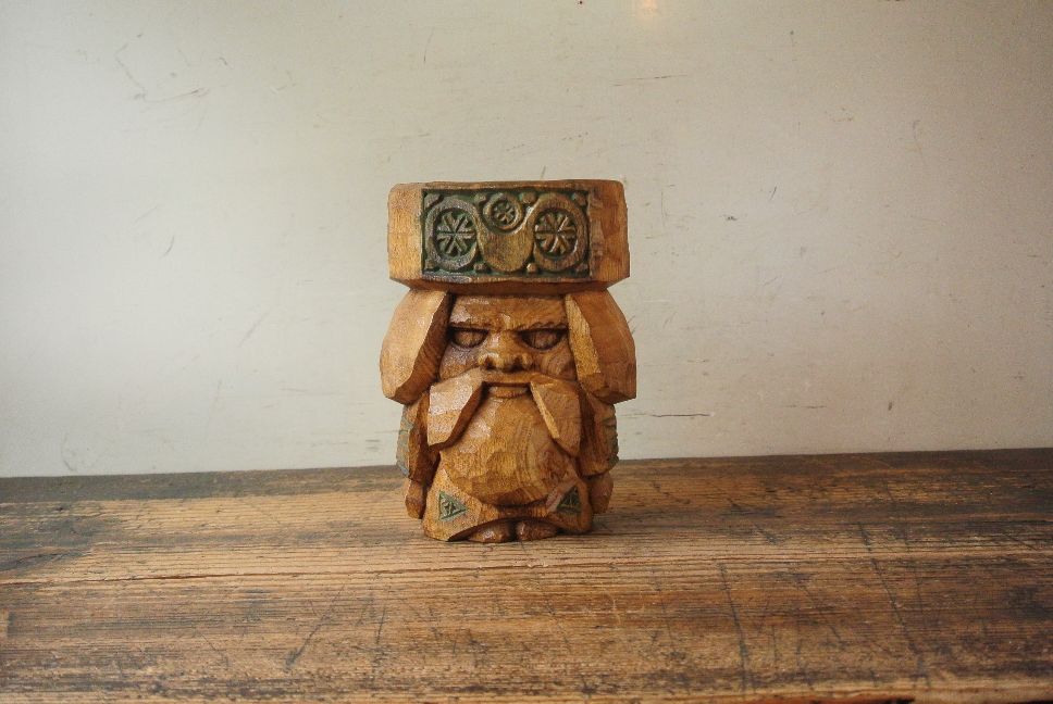 川上哲 アイヌエカシ木彫 両面彫り - アンティーク雑貨・古道具の札幌