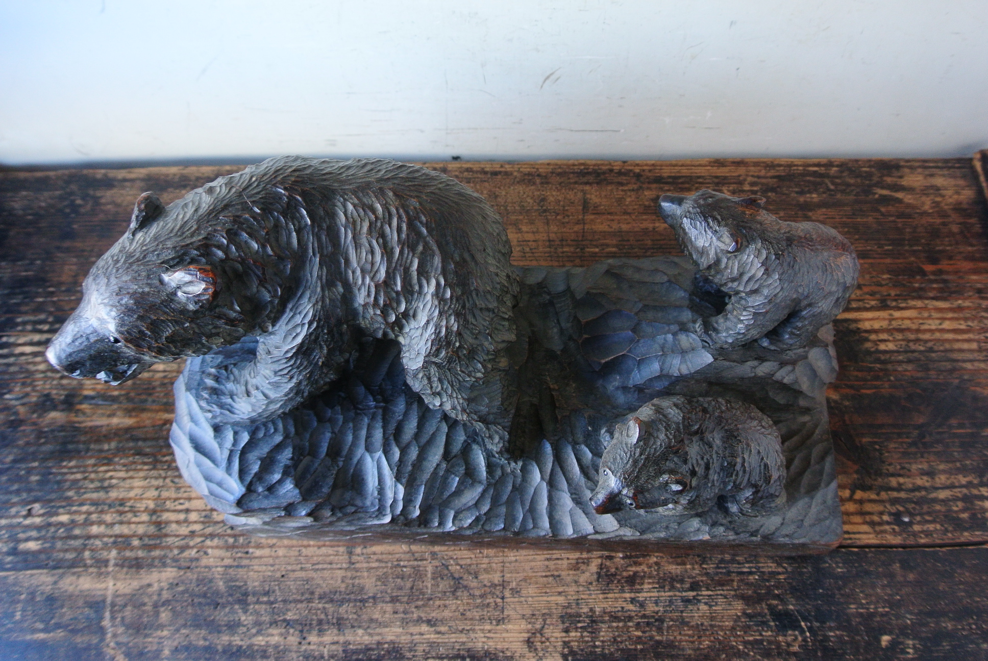 旭川の木彫り熊「親子熊」 - アンティーク雑貨・古道具の札幌