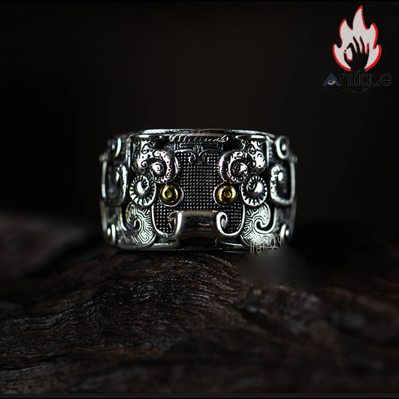Antique Jewelry ヴィンテージシルバージュエリー 男性用饕餮紋の指輪