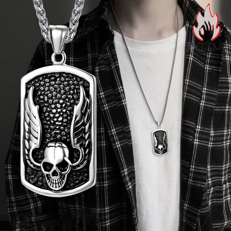 Antique Jewelry 個性的な骸骨・鬼の頭・翼付きチタン鋼のレトロな