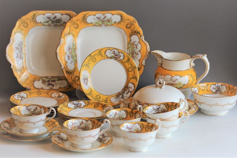 エインズレイ ティーセット5客、ミルク、シュガー - Antiques Violetta