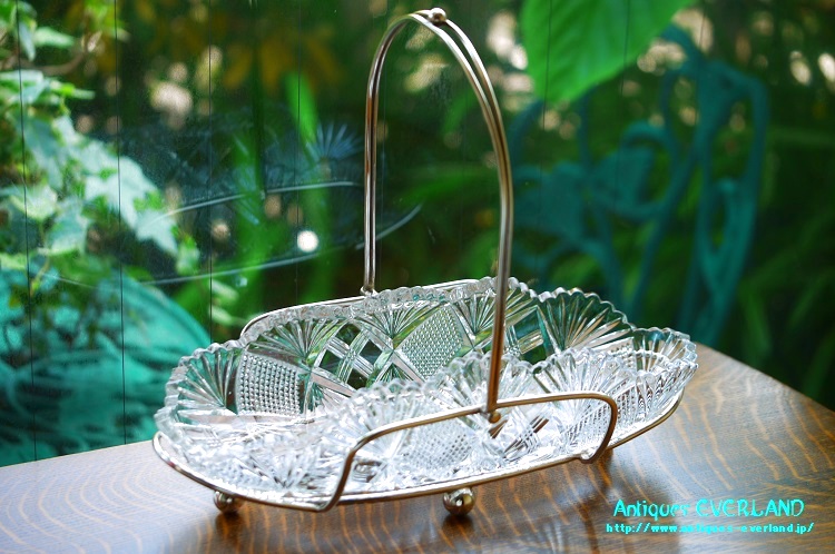 シルバー プレスガラス アスパラガス ディッシュ スタンド付