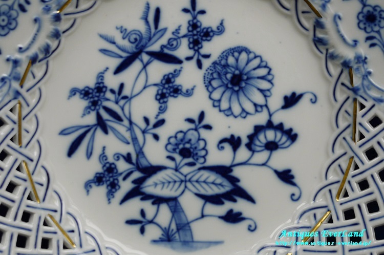 マイセン ブルー オニオン 金彩 ピアスド プレート 24cm