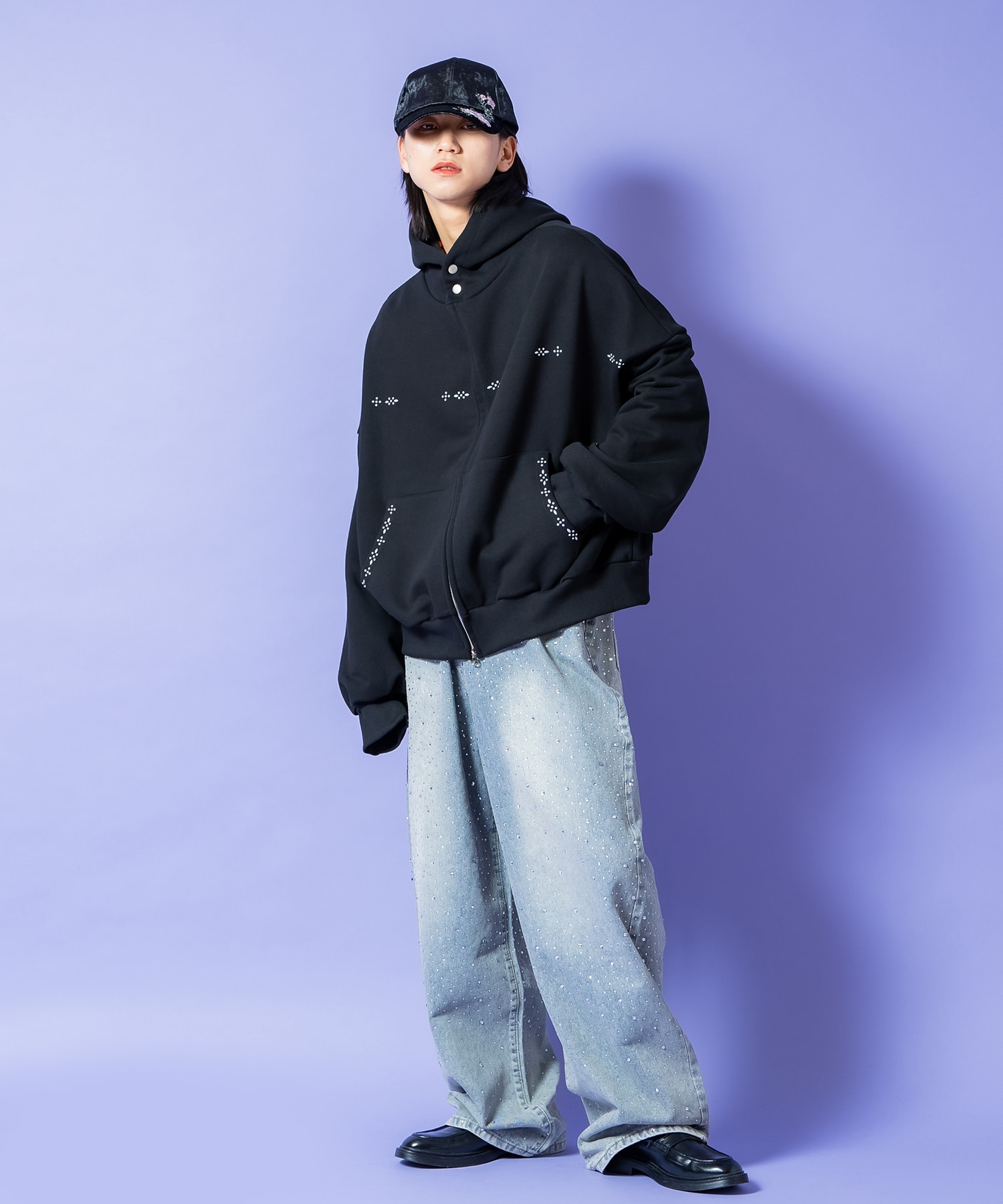 ネイティブスタッズデザインボリュームネックスウェットオーバーサイズ