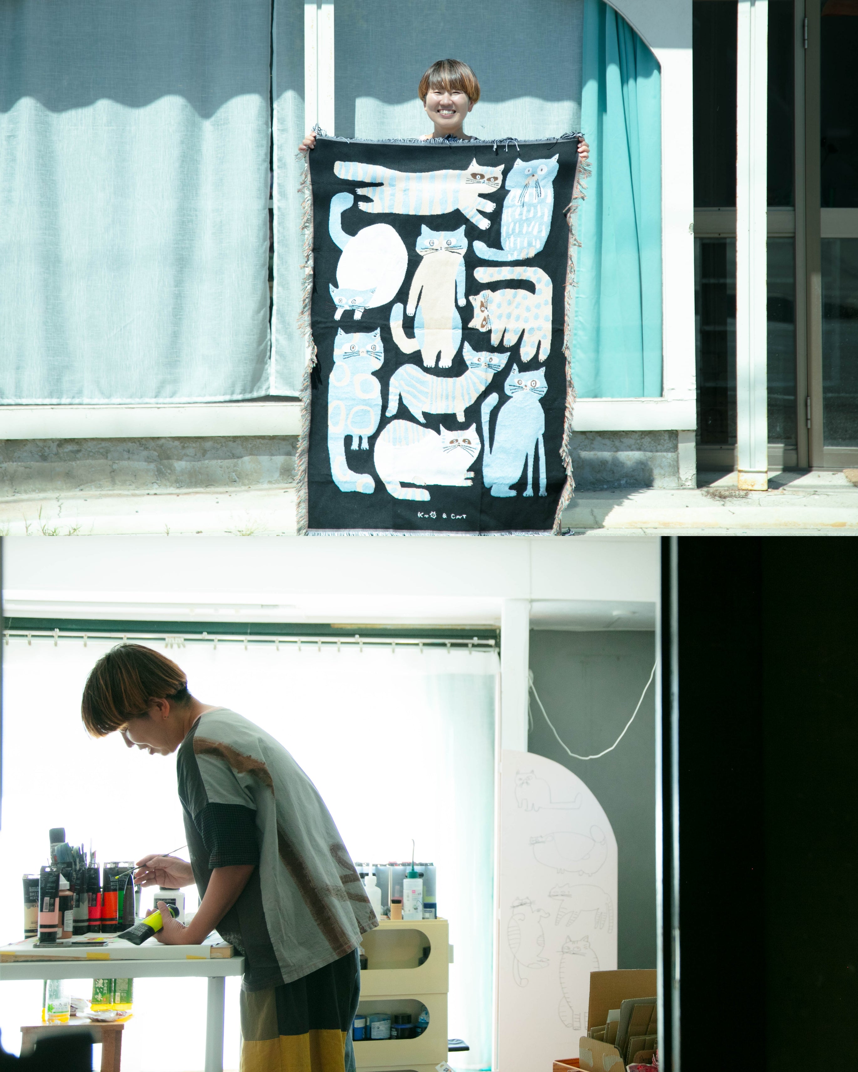 MULTI BLANKET “nekomoyou” | 坪井香保里の猫模様ブランケット。暮らし