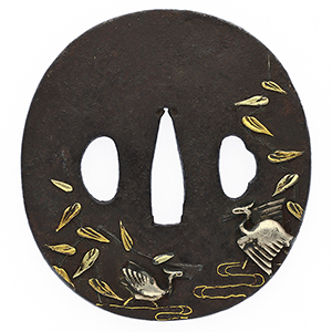 鍔：無銘：鶴の図 | 日本刀販売の葵美術